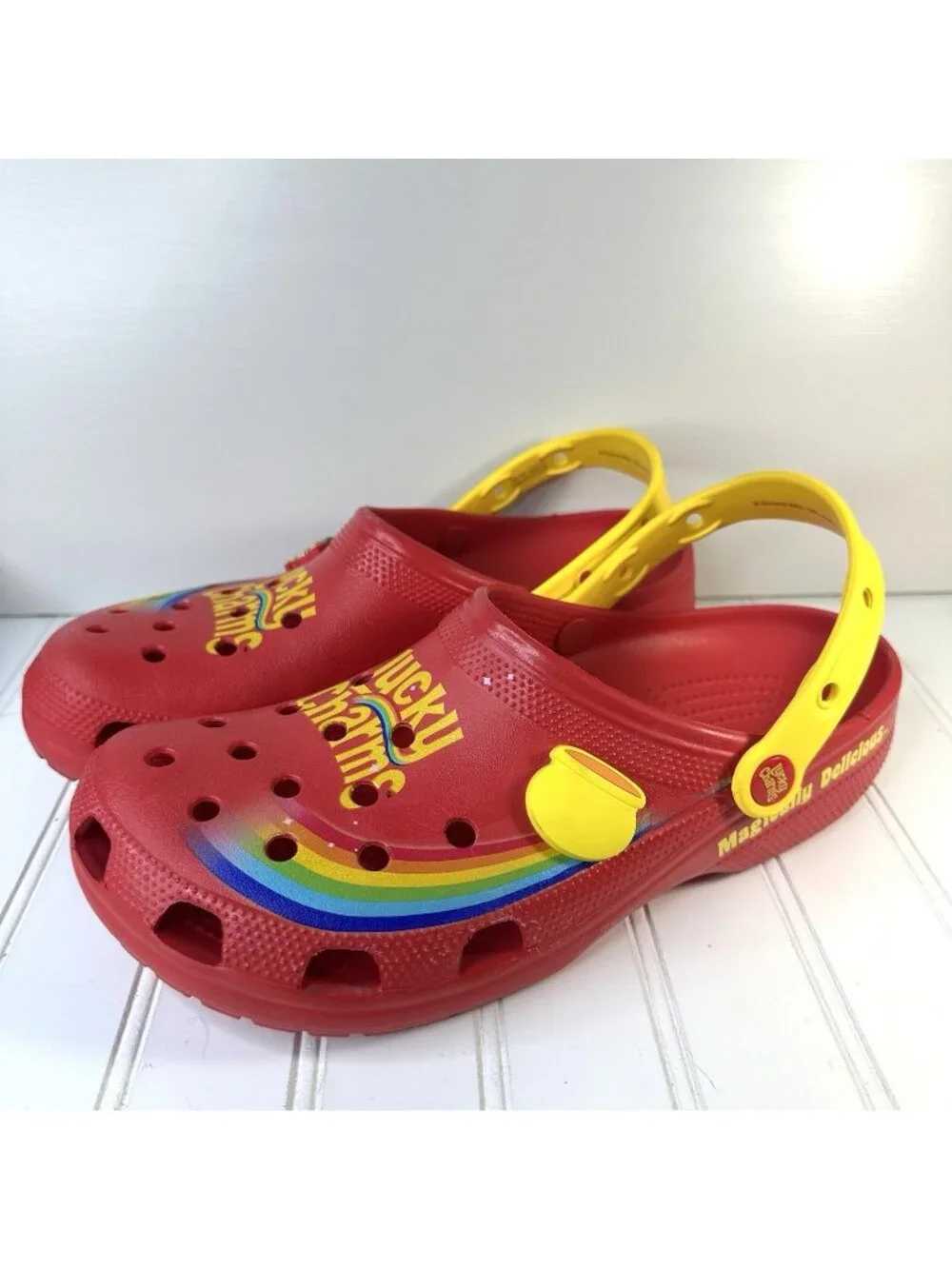 Crocs Lucky Charms Collab Limited Edition Red Mens 10 Womens 12 Slip On Shoes